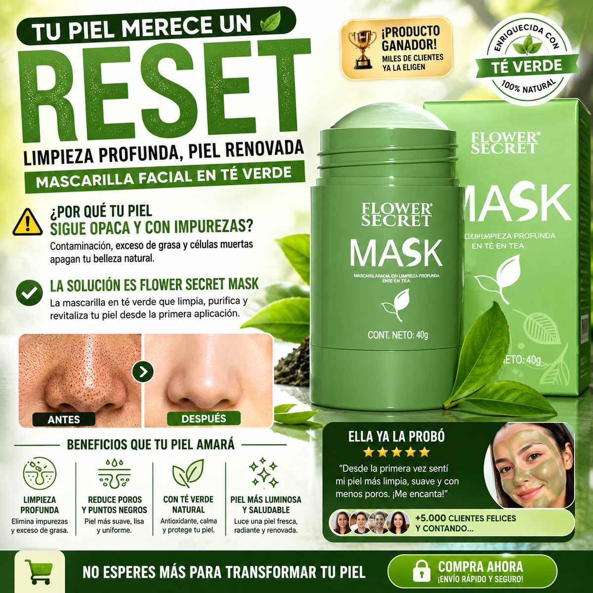 Mascarilla Natural Limpiadora te verde