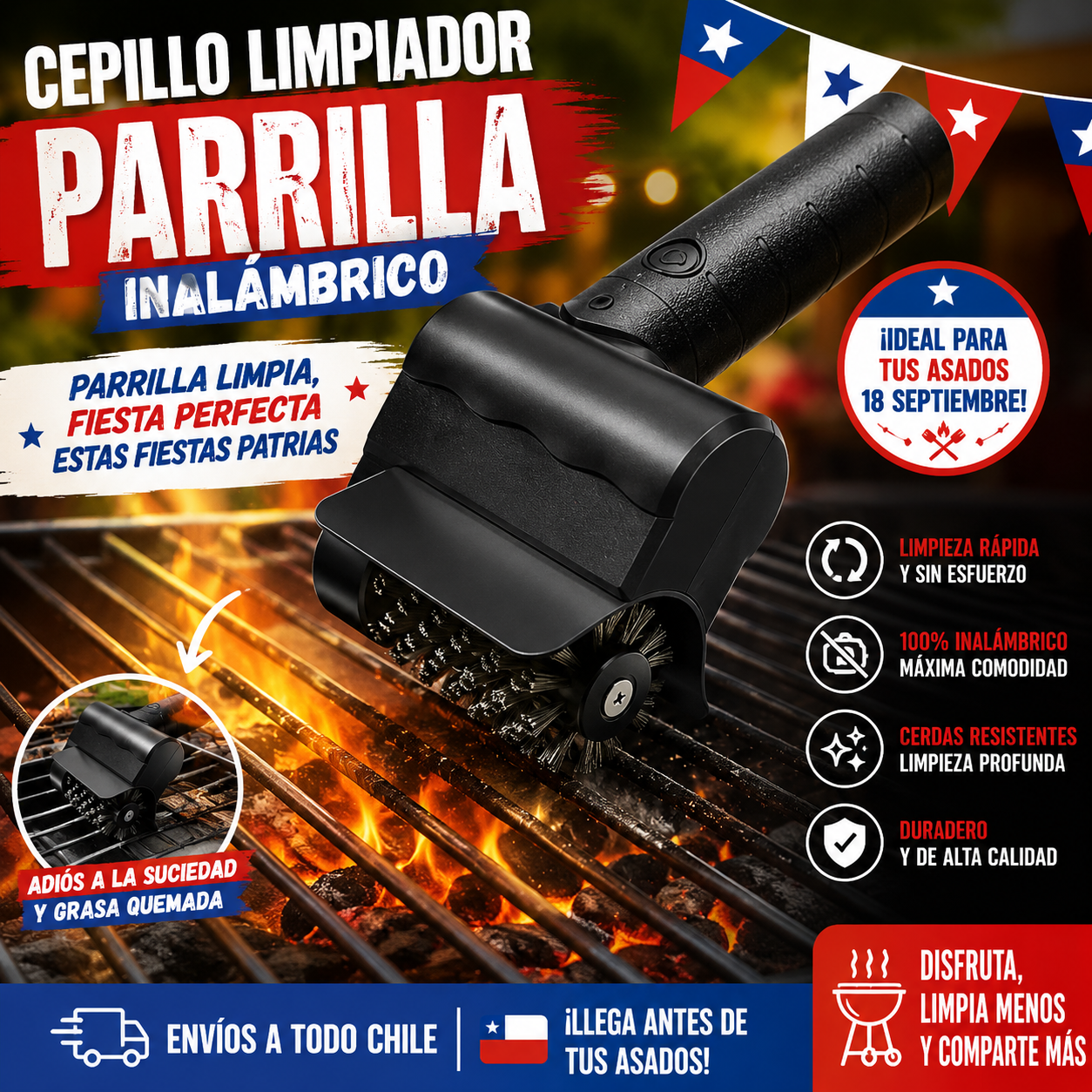 Cepillo Limpiador Parrilla Inalámbrico