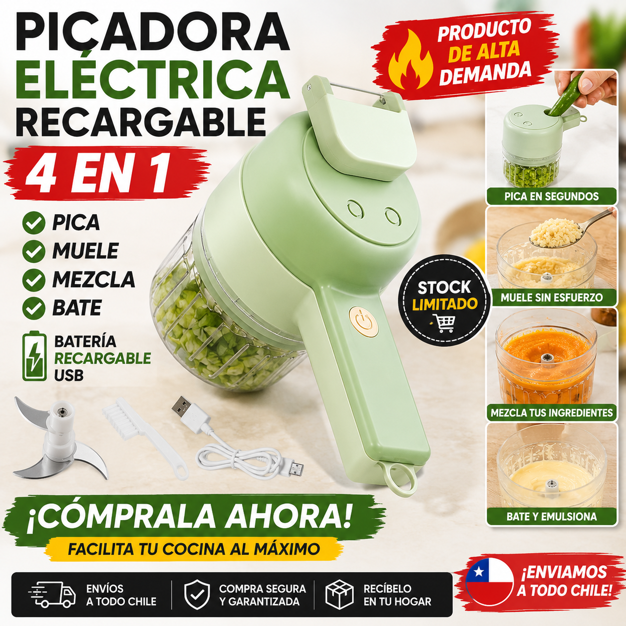 Picadora eléctrica Recargable 4 en 1