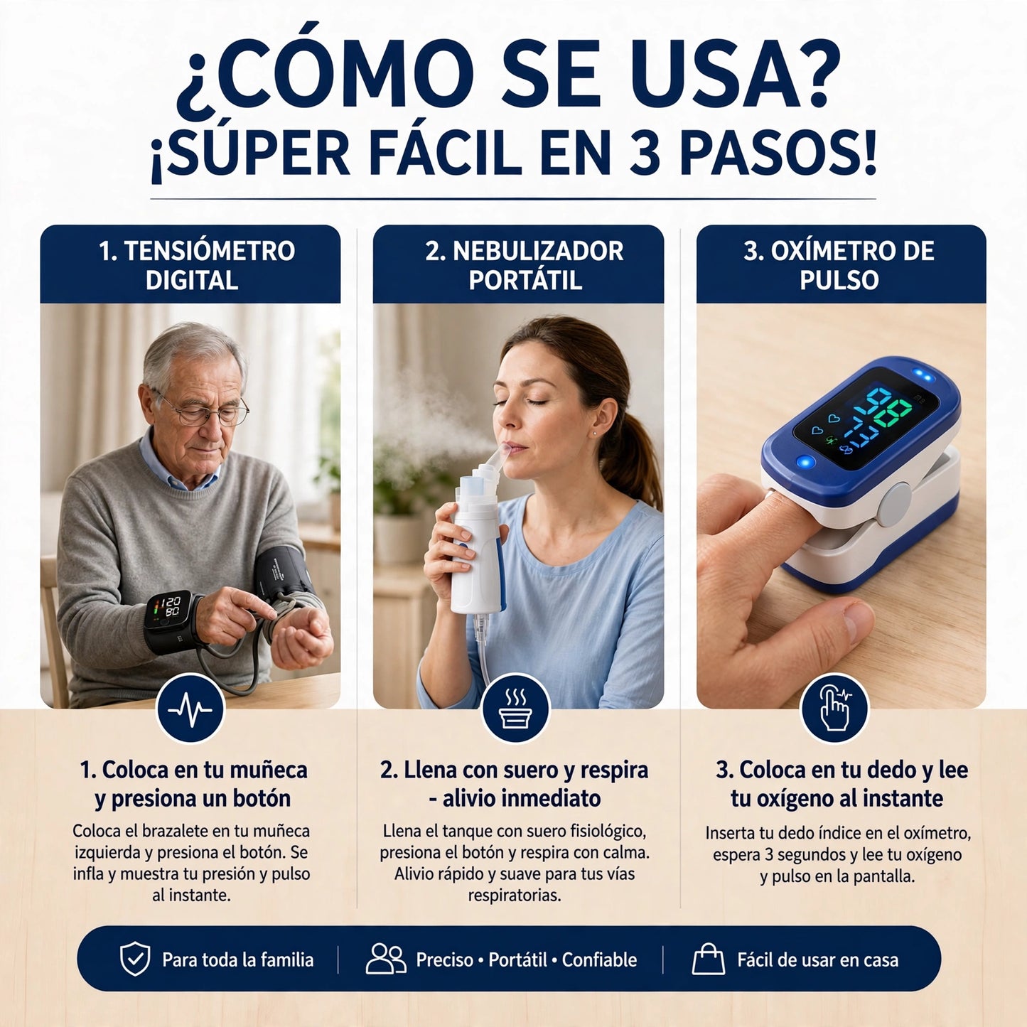 Kit Tensiómetro + Nebulizador + Oxímetro