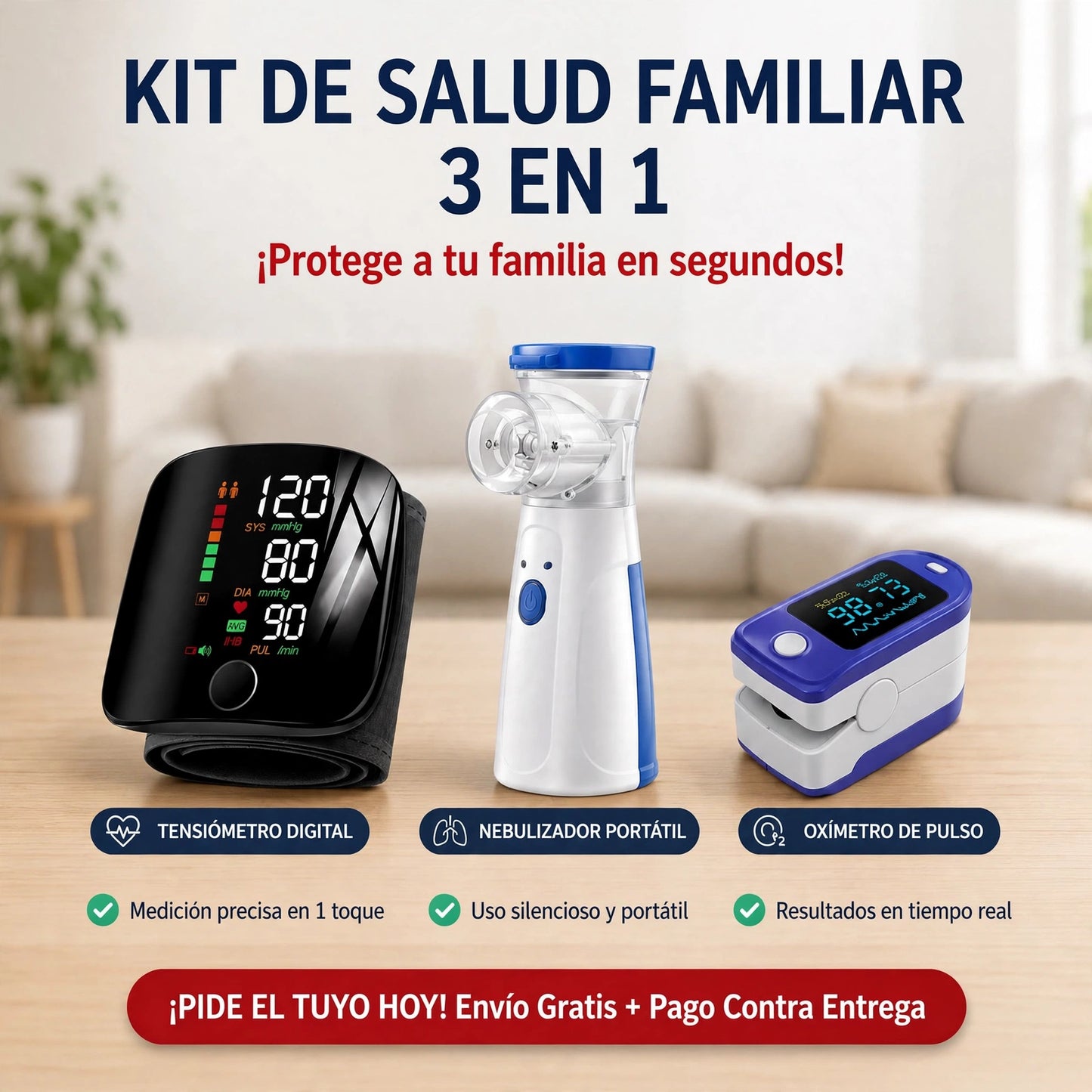 Kit Tensiómetro + Nebulizador + Oxímetro