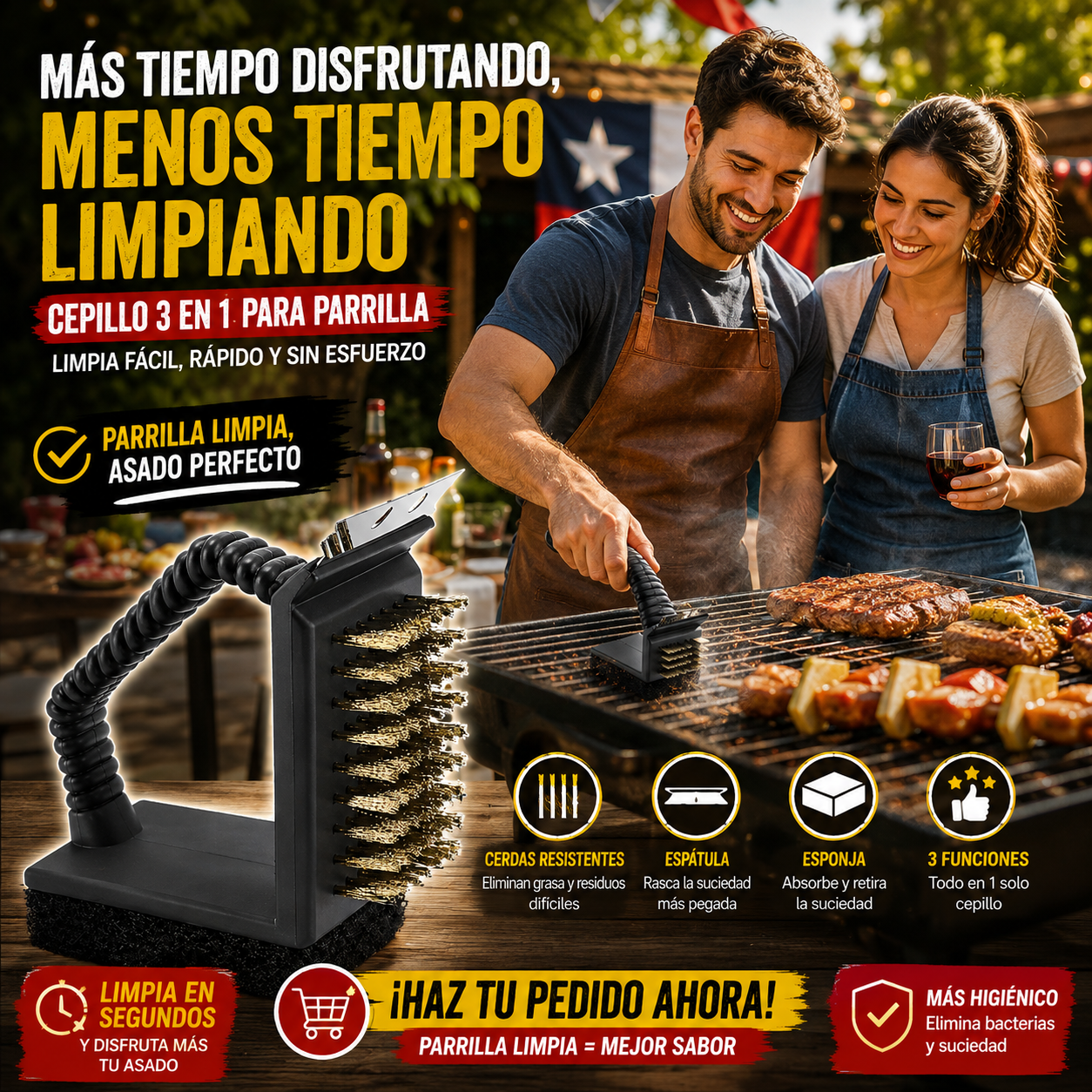 CEPILLO PARA PARRILLA 3 EN 1 LIMPIADOR