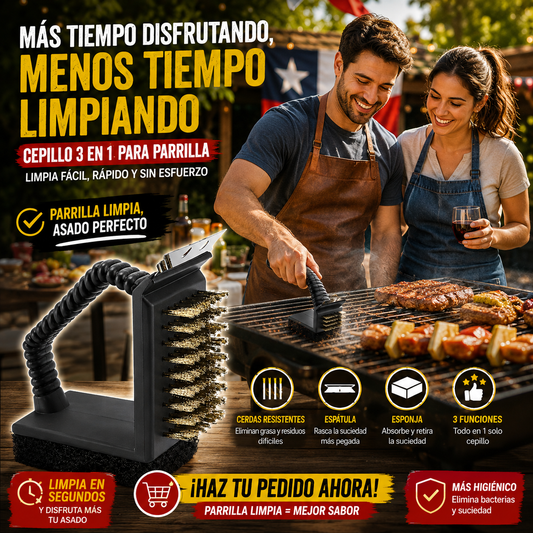 CEPILLO PARA PARRILLA 3 EN 1 LIMPIADOR