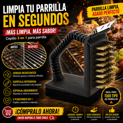 CEPILLO PARA PARRILLA 3 EN 1 LIMPIADOR