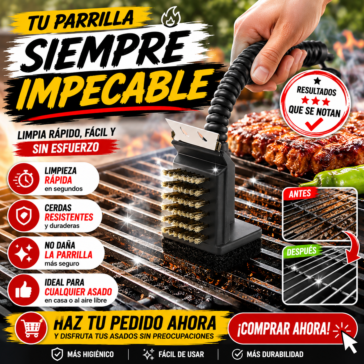 CEPILLO PARA PARRILLA 3 EN 1 LIMPIADOR