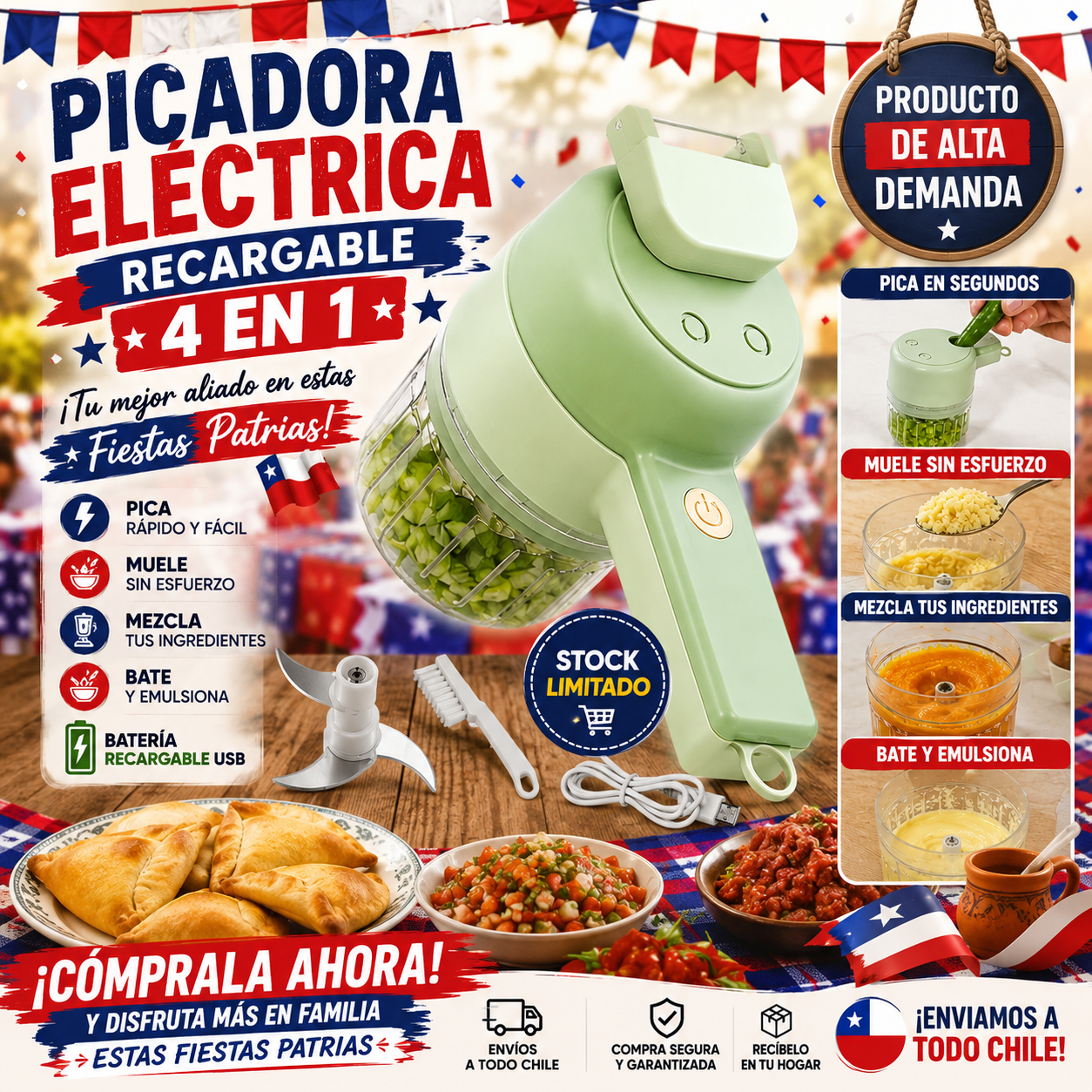 Picadora eléctrica Recargable 4 en 1