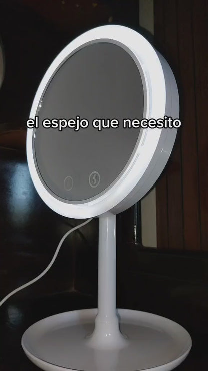 Espejo 360° Maquillaje LED y Ventilador